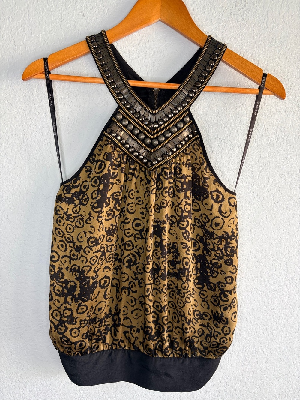 Y2K bebe Gold and Black Beaded Halter Cami, Size XS